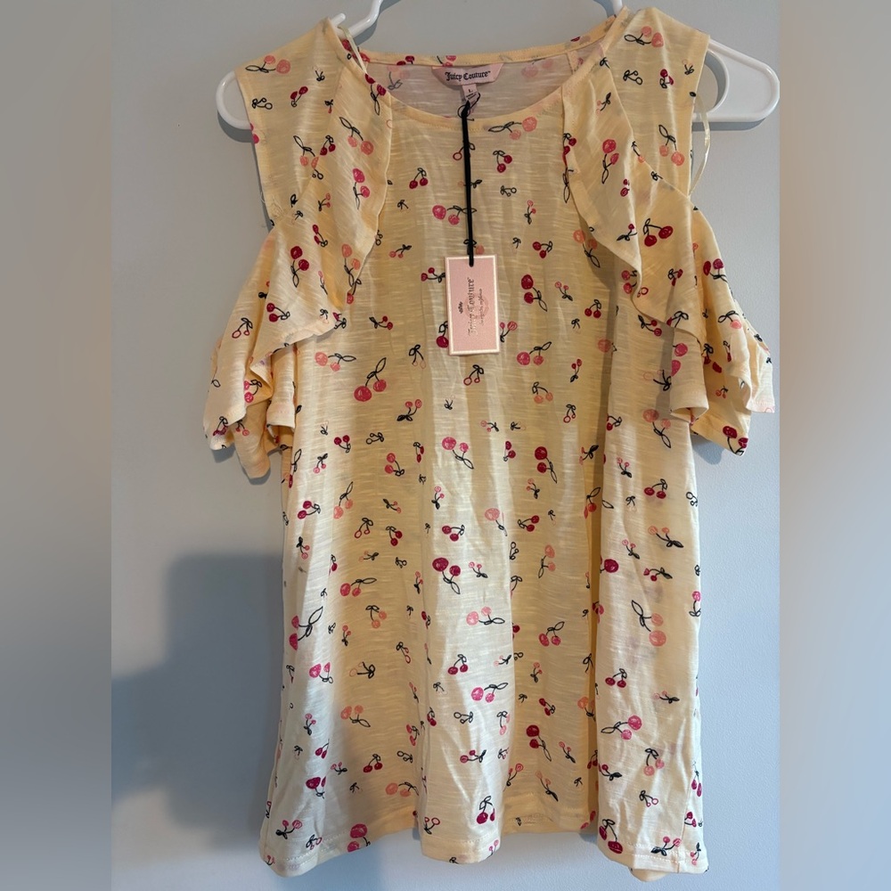 Juicy Couture Yellow Cherry Ruffle Cold-Shoulder Blouse